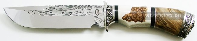 Нож Вепрь (сталь 95х18, рог, кап клёна, мельхиор)